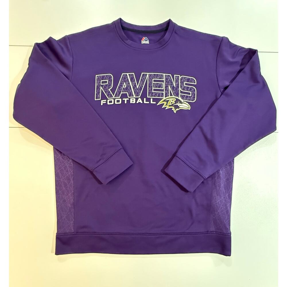 Balitmore Ravens Football Pullover Long Sleeve Sweatshirt Majestic Sz Large (46)
